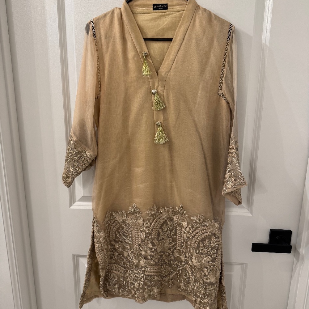 Agha Noor Pakistani Beige Kurta Size Small